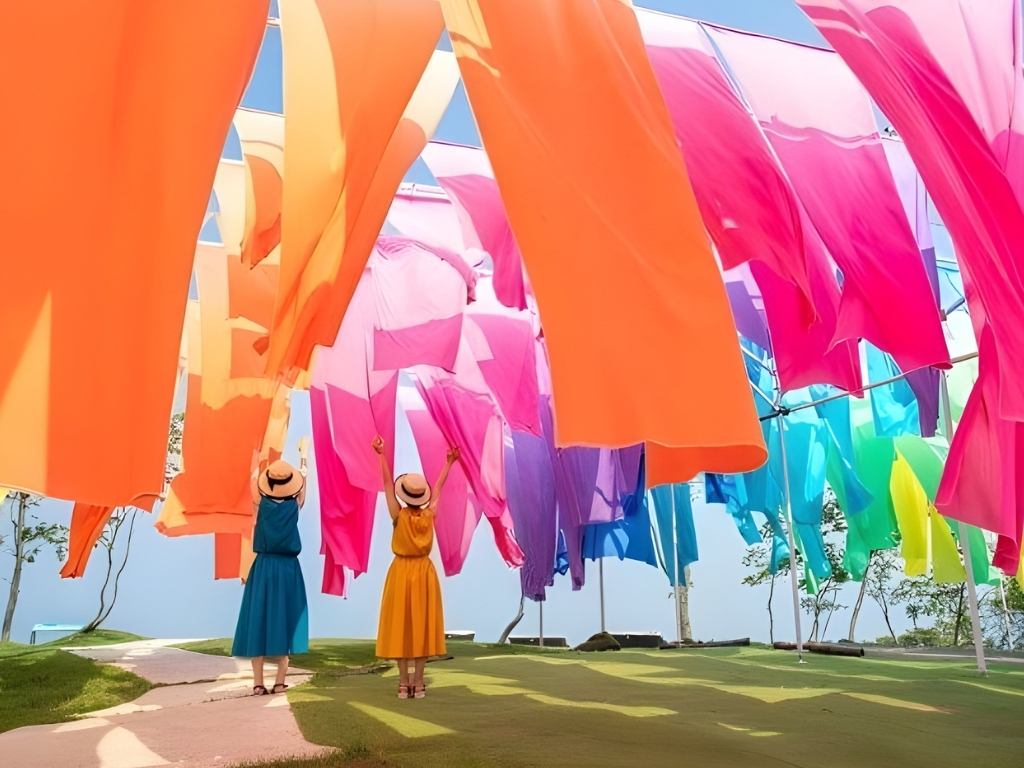 運営施設であるびわこ箱館山の絶景と虹のカーテンを楽しむ観光客